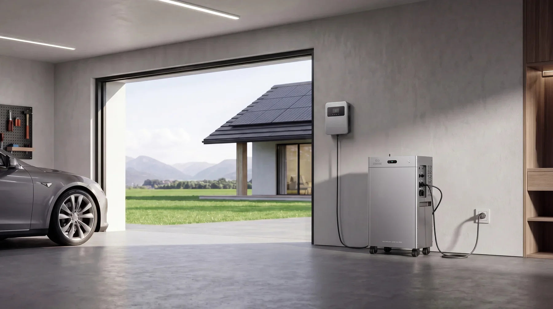 Thuisbatterij naast de meterkast in een woonhuis